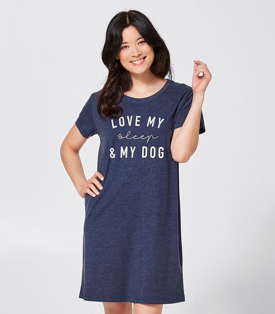 T-Shirt Nightie - Love My Sleep and Dog Blue Marle