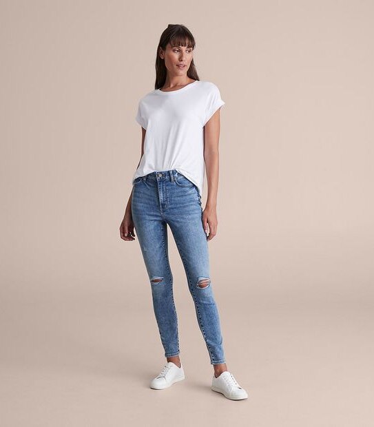Sophie Skinny High Rise Ankle Length Distressed Jeans