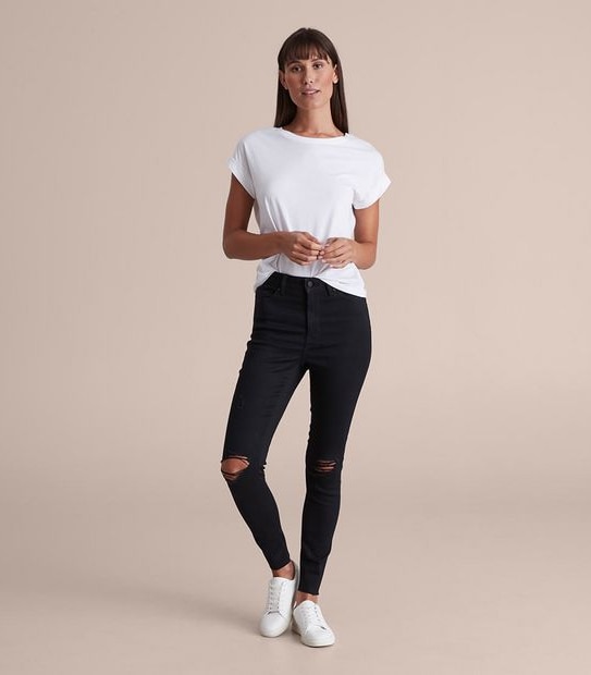 Sophie Skinny High Rise Ankle Length Distressed Jeans