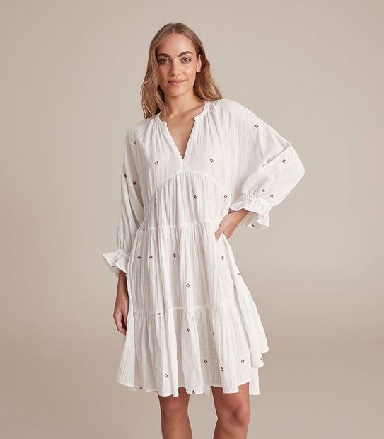 Embroidered Tiered Mini Dress