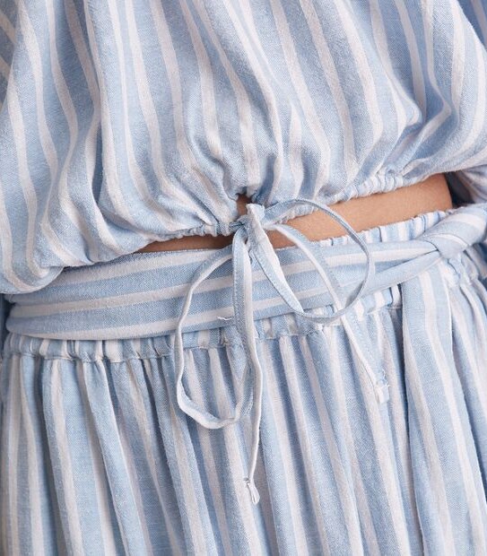 Linen Blended Off Shoulder Blouson Blouse