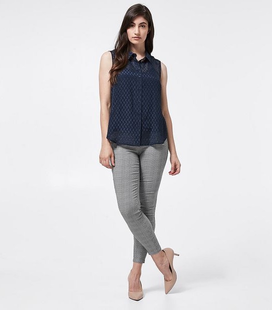 Preview Sonia Burnout Jacquard Relaxed Blouse - Navy Blue
