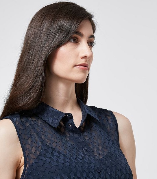 Preview Sonia Burnout Jacquard Relaxed Blouse - Navy Blue