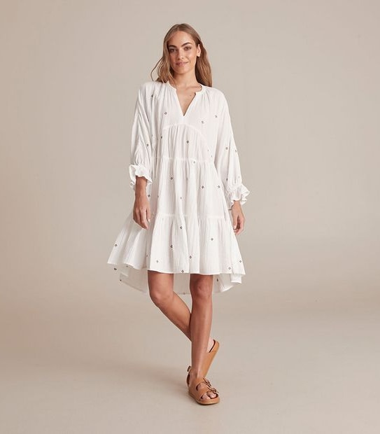 Embroidered Tiered Mini Dress