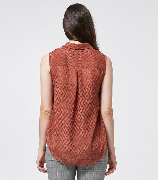 Preview Sonia Burnout Jacquard Relaxed Blouse - Cigar Brown