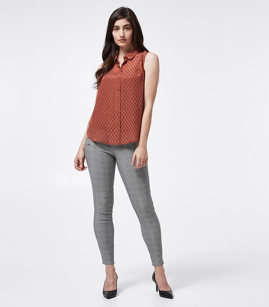 Preview Sonia Burnout Jacquard Relaxed Blouse - Cigar Brown