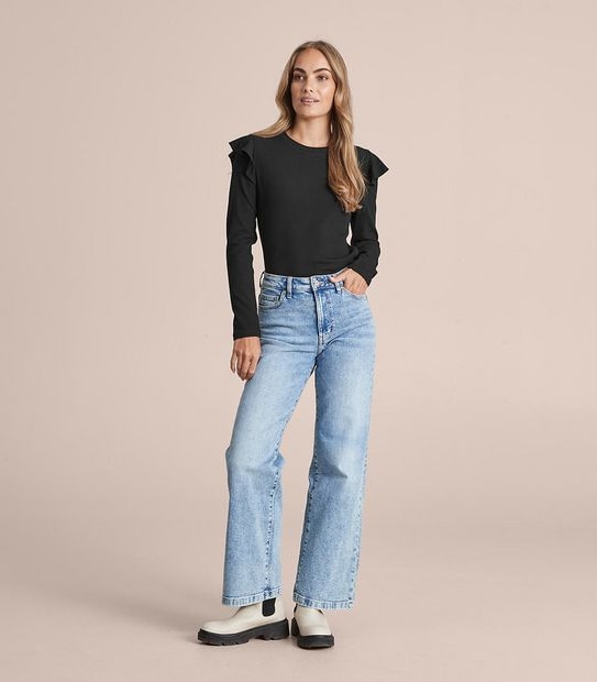Long Frill Sleeve Rib T-Shirt