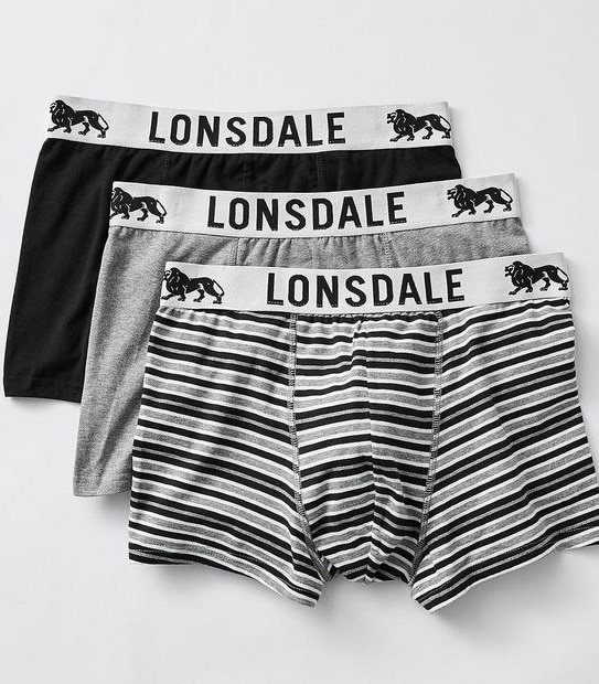 Lonsdale London 3 Pack Trunks - Charcoal Stripe