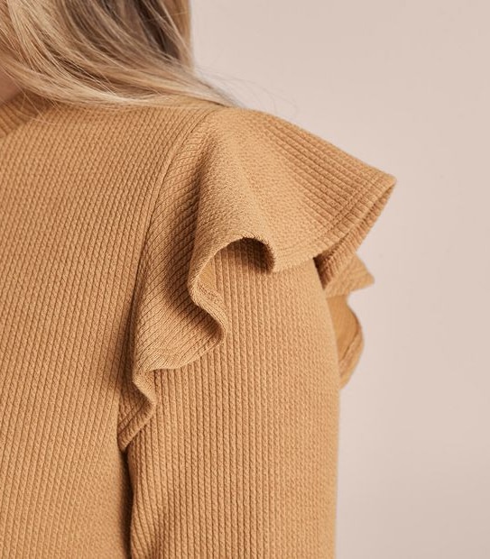 Long Frill Sleeve Rib T-Shirt