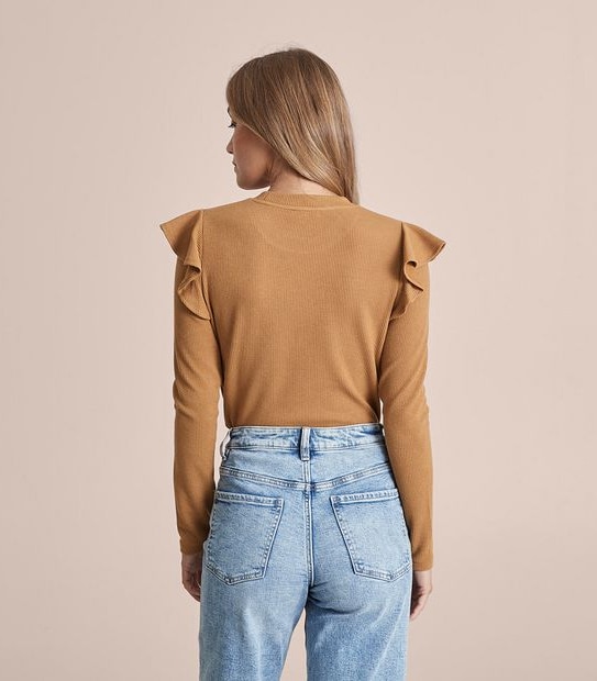 Long Frill Sleeve Rib T-Shirt