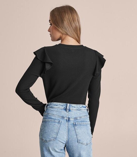 Long Frill Sleeve Rib T-Shirt