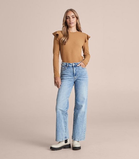 Long Frill Sleeve Rib T-Shirt