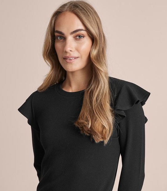 Long Frill Sleeve Rib T-Shirt
