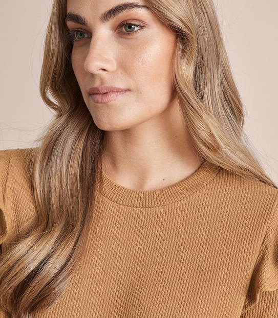 Long Frill Sleeve Rib T-Shirt