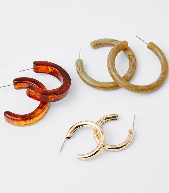 3 Pack Mixed Tortoise Shell Hoop Earrings