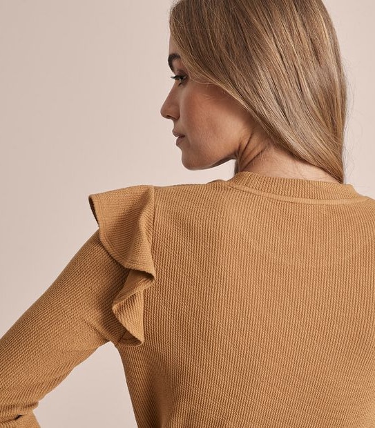 Long Frill Sleeve Rib T-Shirt