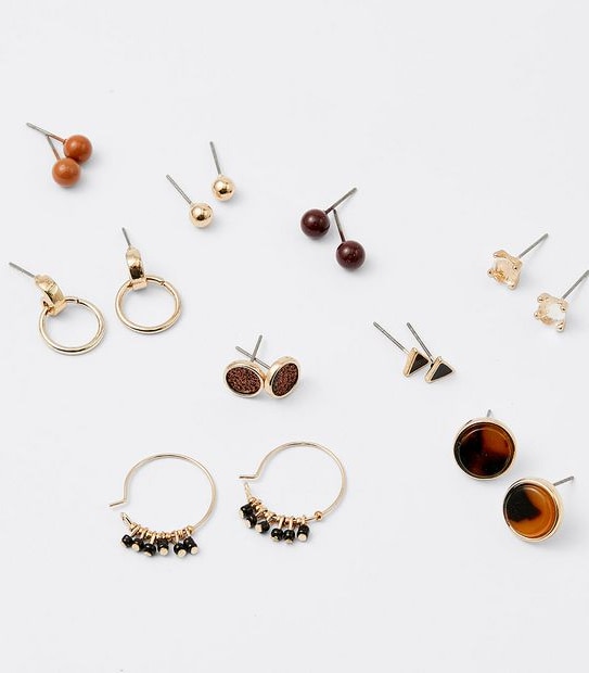 9 Pack Mixed Mini Stud Earrings Pack - Gold