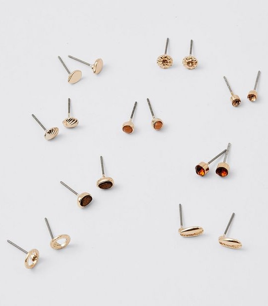 9 Pack Mini Studs and Shells Earrings Pack - Gold
