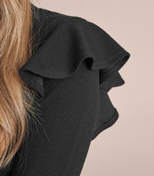 Long Frill Sleeve Rib T-Shirt