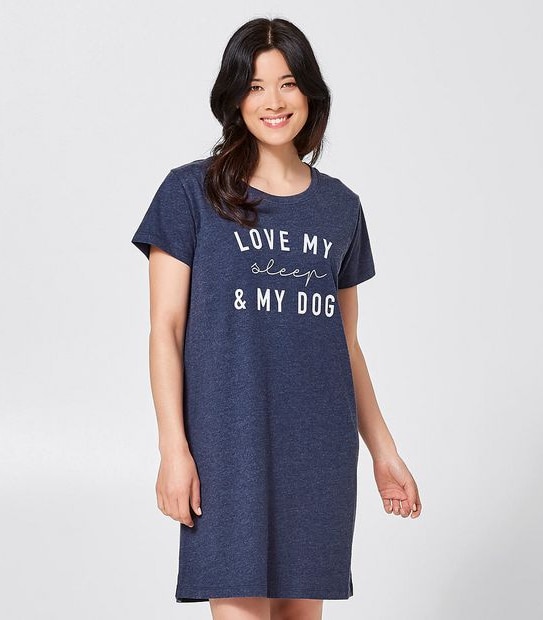 T-Shirt Nightie - Love My Sleep and Dog Blue Marle