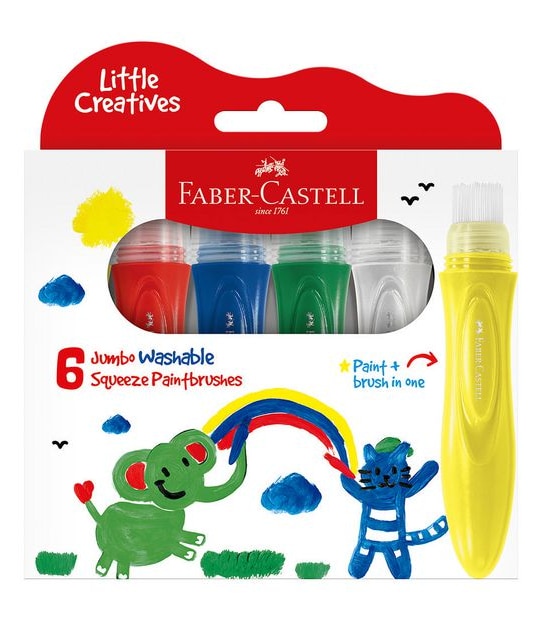 Faber Castell Little Creatives Jumbo Washable Squeezing Paint Brushes - Pack of 6