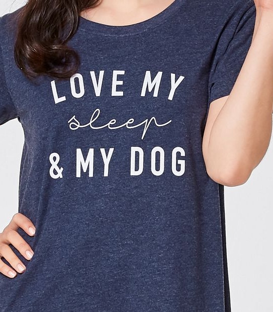 T-Shirt Nightie - Love My Sleep and Dog Blue Marle