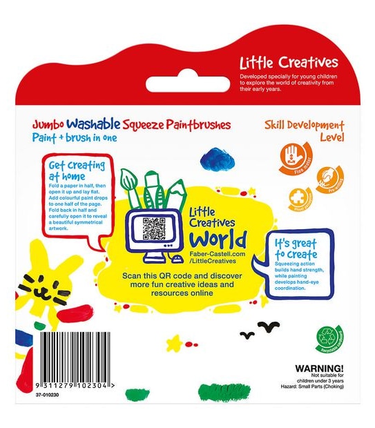 Faber Castell Little Creatives Jumbo Washable Squeezing Paint Brushes - Pack of 6