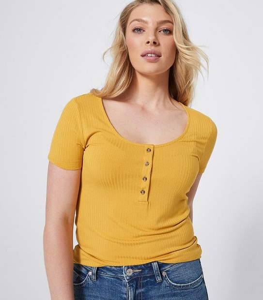 Scoop Neck Button Front T-Shirt