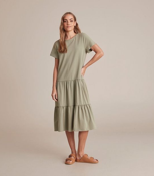 Tiered Jersey Midi Dress