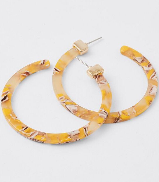 Large Hoop Patterned Earrings - Yellow