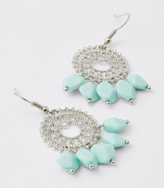 Filigree Stone Drop Earrings - Silver
