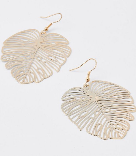 Metal Leaf Earrings - Gold