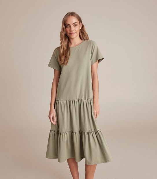 Tiered Jersey Midi Dress