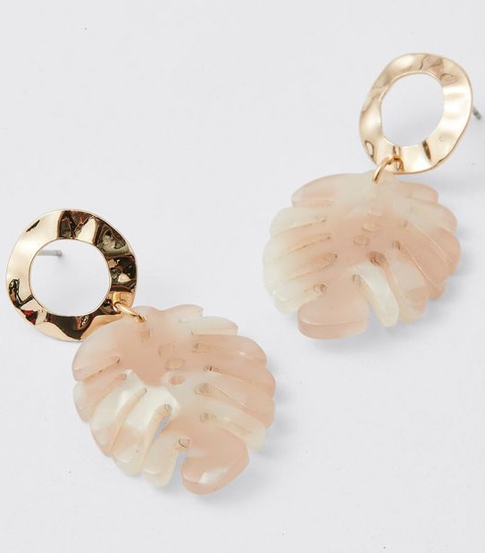 Resin Leaf Stud Earrings - Neutral