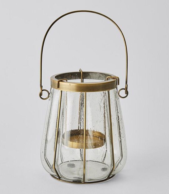 Large Bubble Glass & Brass Lantern