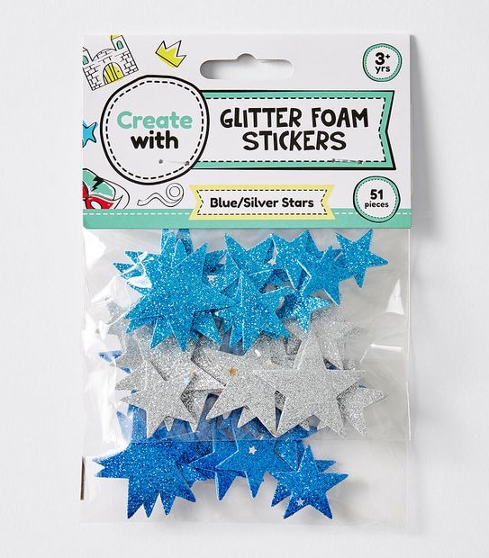 Glitter Foam Stickers - Blue/Silver Stars