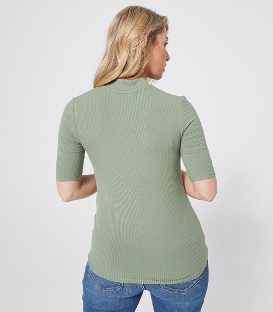 Funnel Neck Ribbed T-Shirt