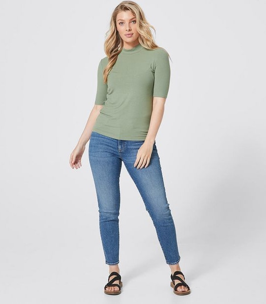 Funnel Neck Ribbed T-Shirt