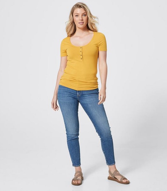 Scoop Neck Button Front T-Shirt