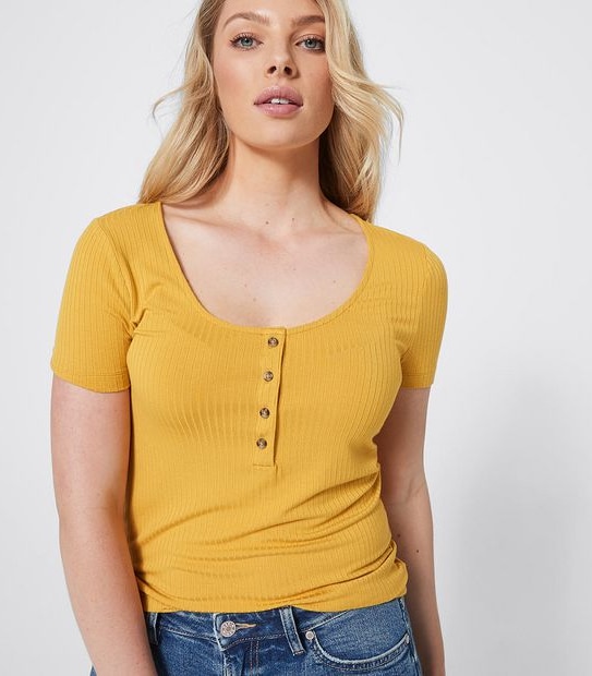 Scoop Neck Button Front T-Shirt