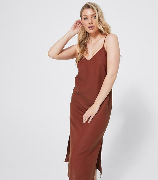 Linen Blend Cami Midi Dress