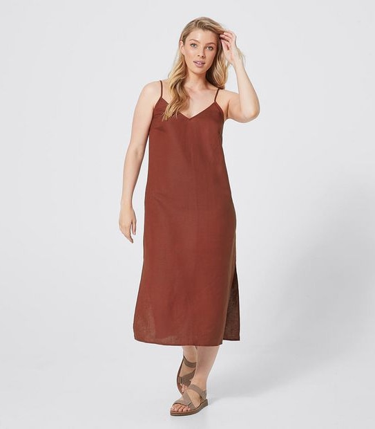 Linen Blend Cami Midi Dress
