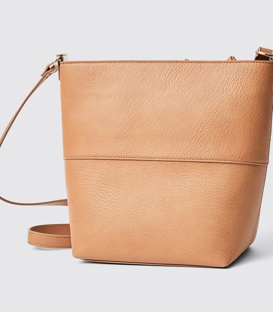Square Crossbody Bucket Bag - Brown Tan