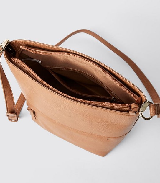 Square Crossbody Bucket Bag - Brown Tan