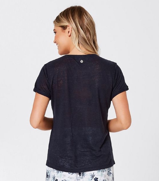 Piping Hot Slim Fit Linen T-Shirt - Navy Blue