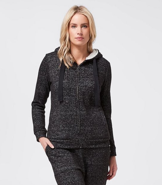 Piping Hot Sherpa Hoodie Jumper - Black/White Marle