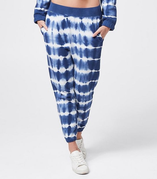Piping Hot High Waisted Trackpants - Blue/White Tie Dye