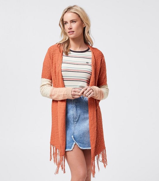 Piping Hot Waterfall Block Cardigan - Peach