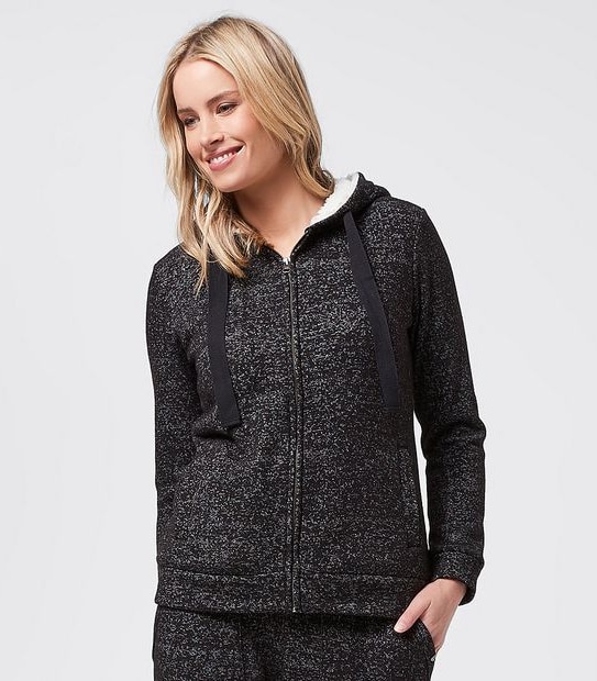 Piping Hot Sherpa Hoodie Jumper - Black/White Marle