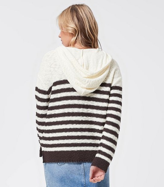 Piping Hot Chunky Pullover Knitted Hoodie Jumper - Cream/Black Stripe